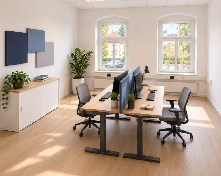Visualisierung möbliertes Einzelbüro mit zwei Arbeitsplätzen
