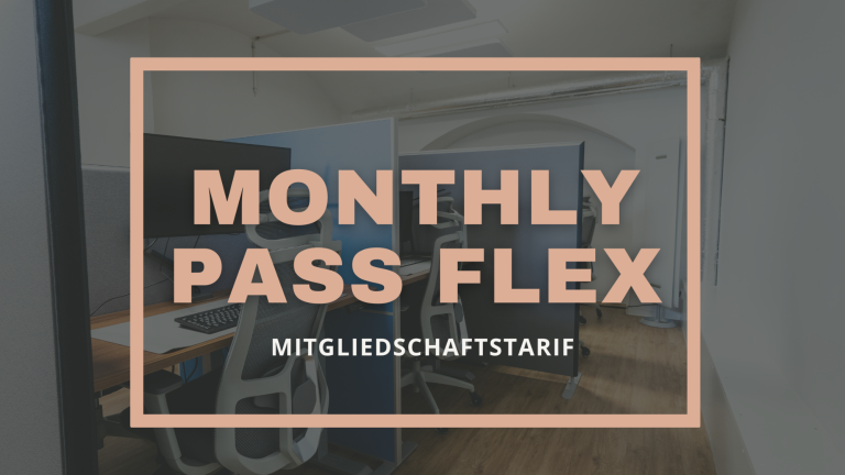 Der Tarif für Ungebundene Bild mit Monthly Pass Flex. Ein moderner ergonomischer Arbeitsplatz im Hintergrund.